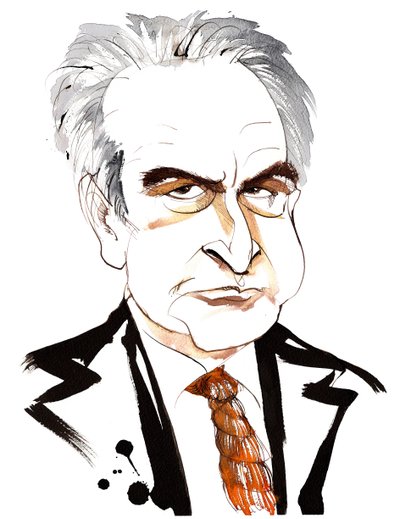 John Banville, Irish novelist and screenwriter; crime writer under the pen name Benjamin Black; caricature with noose tie by Neale Osborne